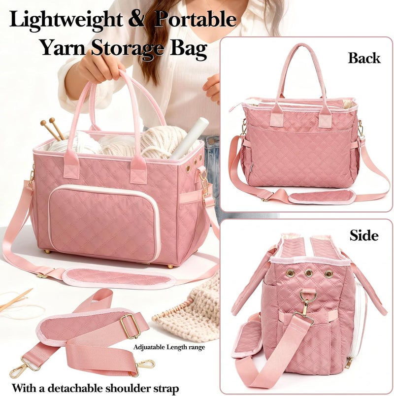 VERONLY Yarn Bag and Crochet Tote, Yarn Holder for Crocheting, Crochet Accessories, Suppliers, Needles with Zipper Closure, Mother's Day Gift (Pink) - Image 5